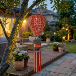 KAEMINGK Luci Per Esterno-Lampada solare a sospensione per giardino LED (H56 cm) Mongolfiera Rossa