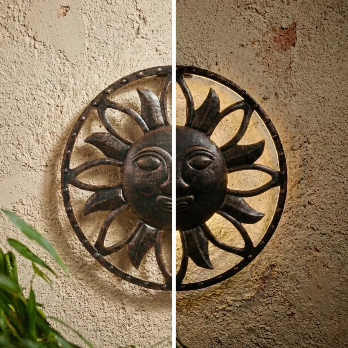 KAEMINGK Luci Per Esterno-Lampada solare da parete in metallo (D37 cm) Dio Sole patinato e bianco caldo