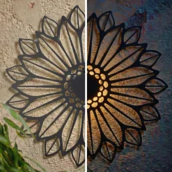 KAEMINGK Luci Per Esterno-Lampada solare da parete in metallo (D37 cm) Girasole e bianco caldo