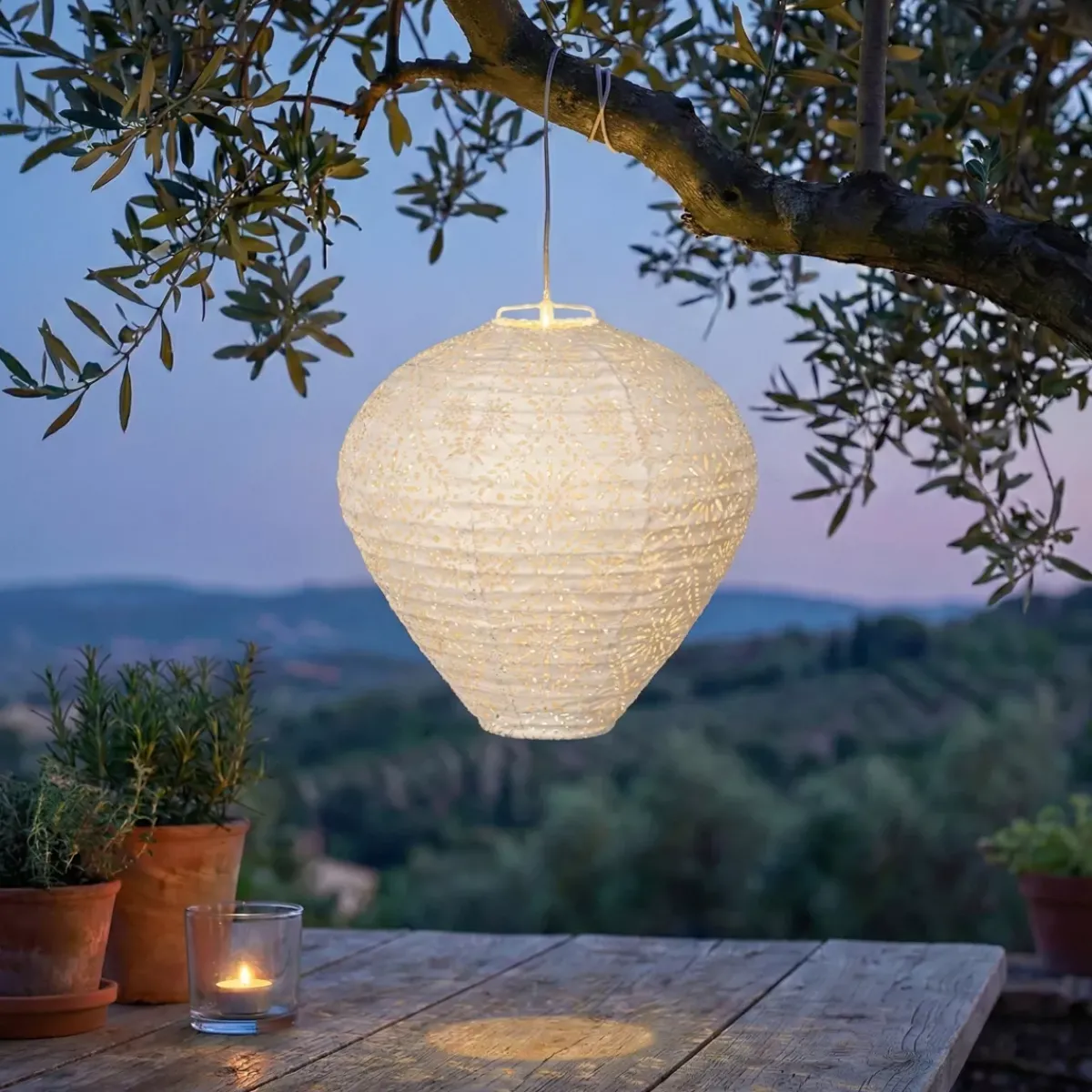 KAEMINGK Luci Per Esterno-Lanterna solare da giardino sospesa (H28 cm) Bianca traforata