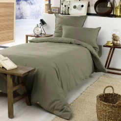 Lenzuolo con angoli flanella di cotone (90 x 190 cm) Nina Verde rosmarino