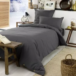 Lenzuolo con angoli flanella di cotone (90 cm) Théa Grigio antracite