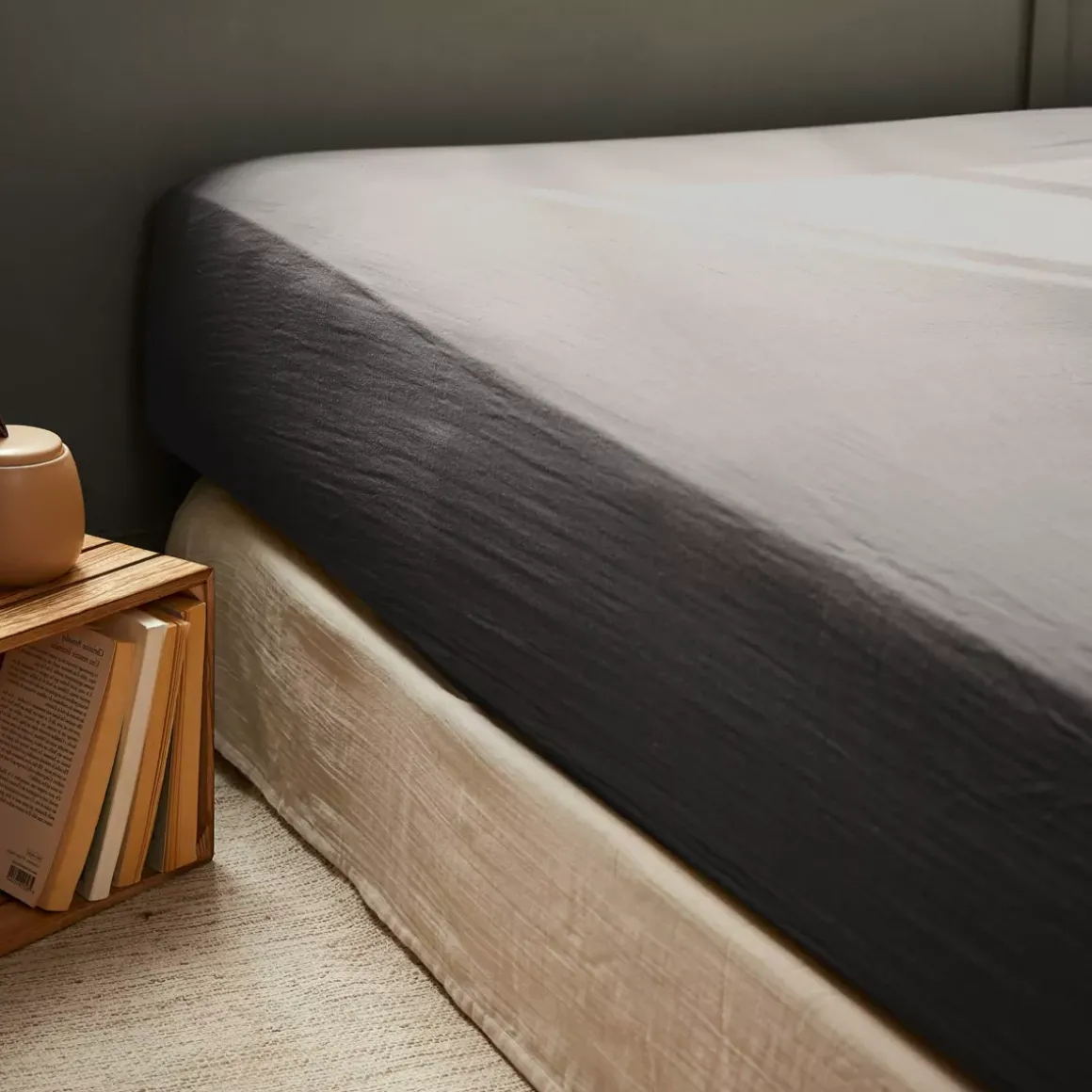 Lenzuolo con angoli garza di cotone (200 x 200 cm) Gaïa Grigio granito