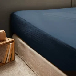 Lenzuolo con angoli garza di cotone (90 x 190 cm) Gaïa Blu notte