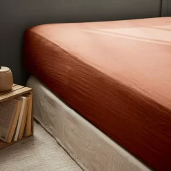 Lenzuolo con angoli garza di cotone (200 cm) Gaïa Terracotta