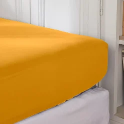 Lenzuolo con angoli in percalle di cotone (90 x 200 cm) Cali Giallo senape