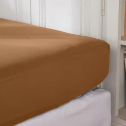 Lenzuolo con angoli in percalle di cotone (90 x 190 cm) Cali Camel