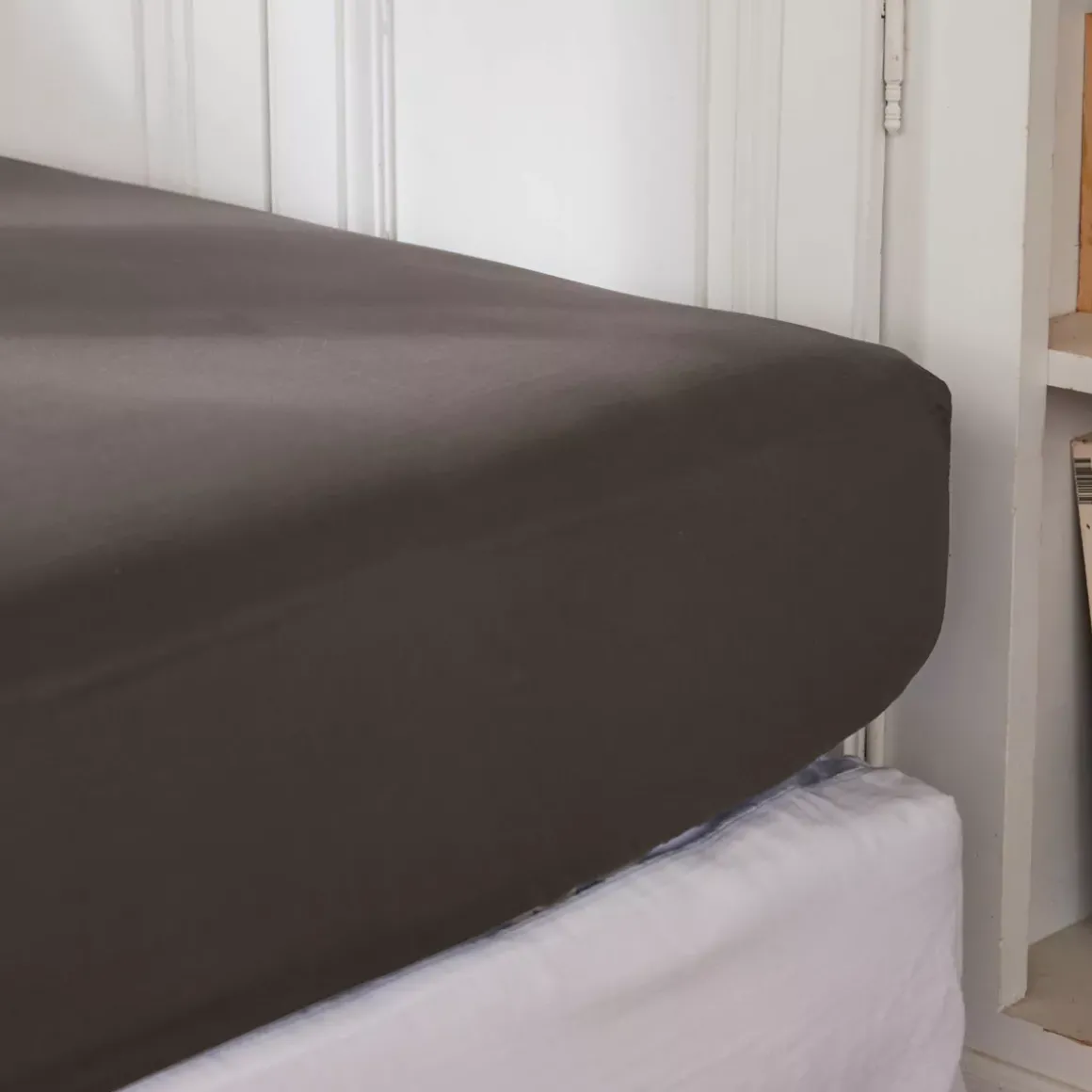 Lenzuolo con angoli percalle di cotone (160 cm) Cali Grigio antracite