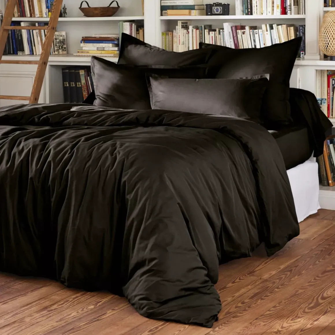 Lenzuolo con angoli percalle di cotone (180 cm) Cali Nero