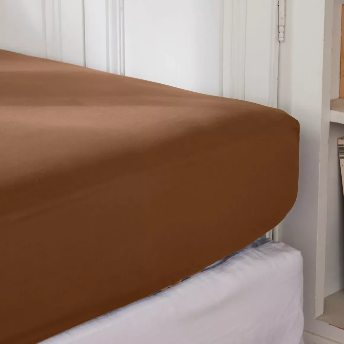Lenzuolo con angoli percalle di cotone (180 x 200 cm) Cali Marrone cioccolato