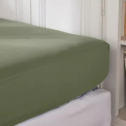 Lenzuolo con angoli percalle di cotone (180 cm) Cali Verde rosmarino