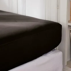 Lenzuolo con angoli percalle di cotone (90 cm) Cali Nero