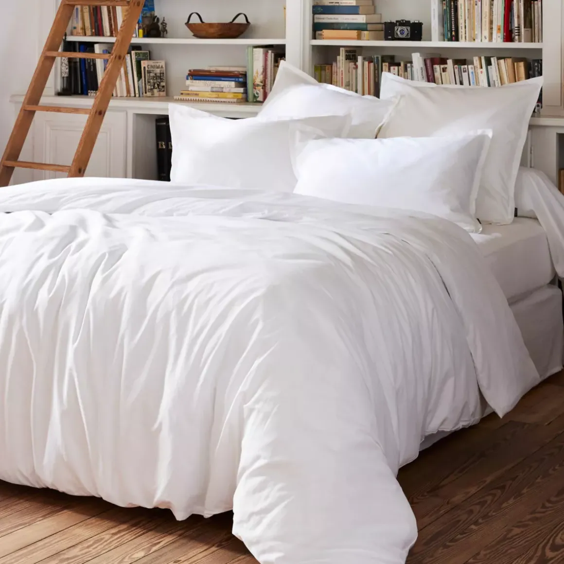 Lenzuolo con angoli percalle di cotone (160 cm) Cali Bianco
