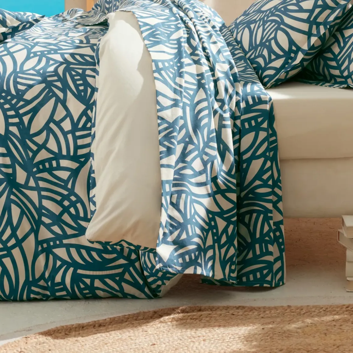 Lenzuolo sopra cotone lavato (240 x 310 cm) Serena Blu