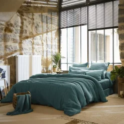 Lenzuolo sopra garza di cotone (240 x 300 cm) Gaïa Blu ottanio