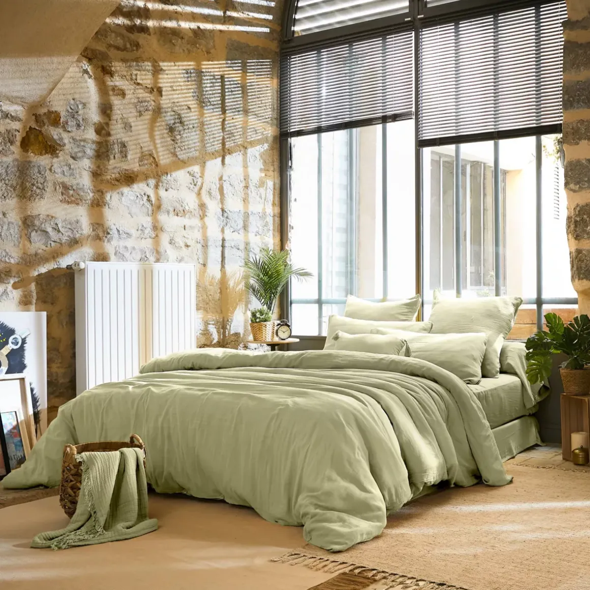 Lenzuolo sopra garza di cotone (240 x 300 cm) Gaïa Verde tiglio
