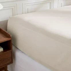 Lenzuolo sotto con angoli in percalle di cotone (140 x 190 cm) Diane Beige