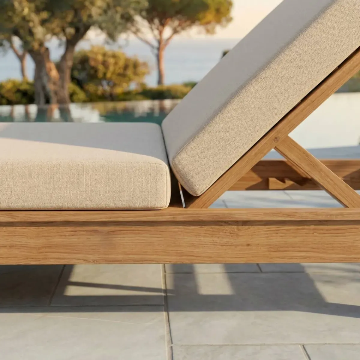 MOBELLIA Lettino Da Spiaggia-Lettino prendisole doppio in legno di acacia Bornéo