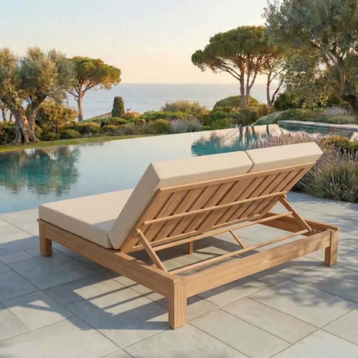MOBELLIA Lettino Da Spiaggia-Lettino prendisole doppio in legno di acacia Bornéo