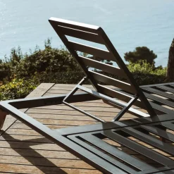 MOBELLIA Lettino Da Spiaggia-Lettino prendisole doppio in alluminio Monte Carlo Grigio