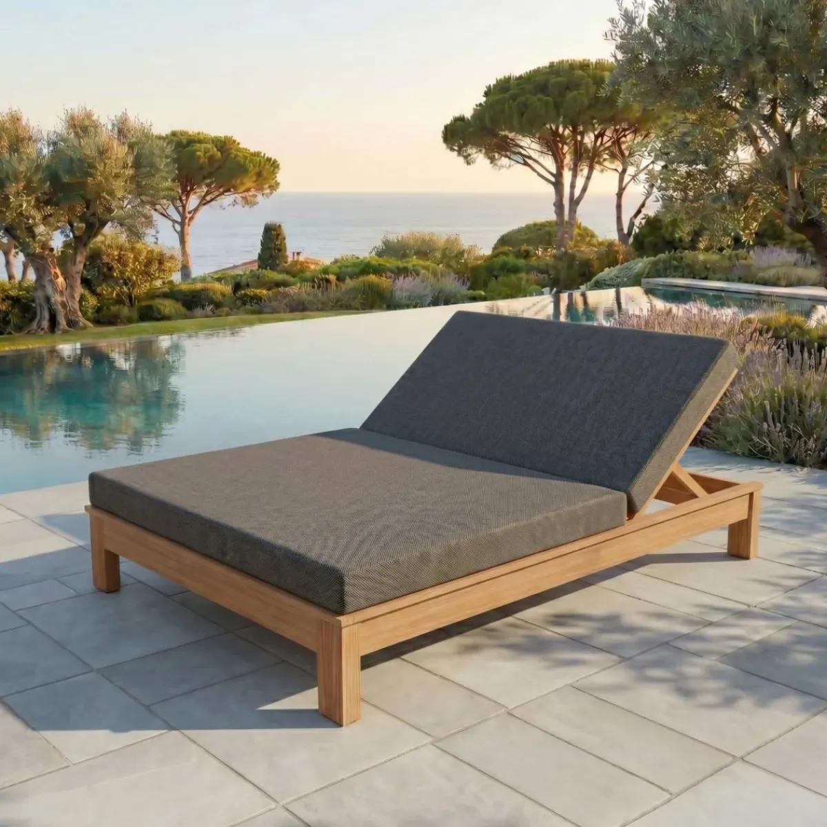 MOBELLIA Lettino Da Spiaggia-Lettino prendisole doppio legno di acacia Bornéo Grigio