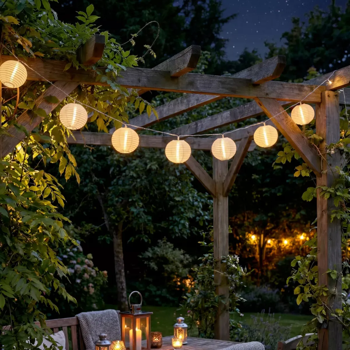 KAEMINGK Luci Per Esterno-Luminaria da esterno a batteria con 10 LED (2,7 m) Lanterne cinesi Bianche