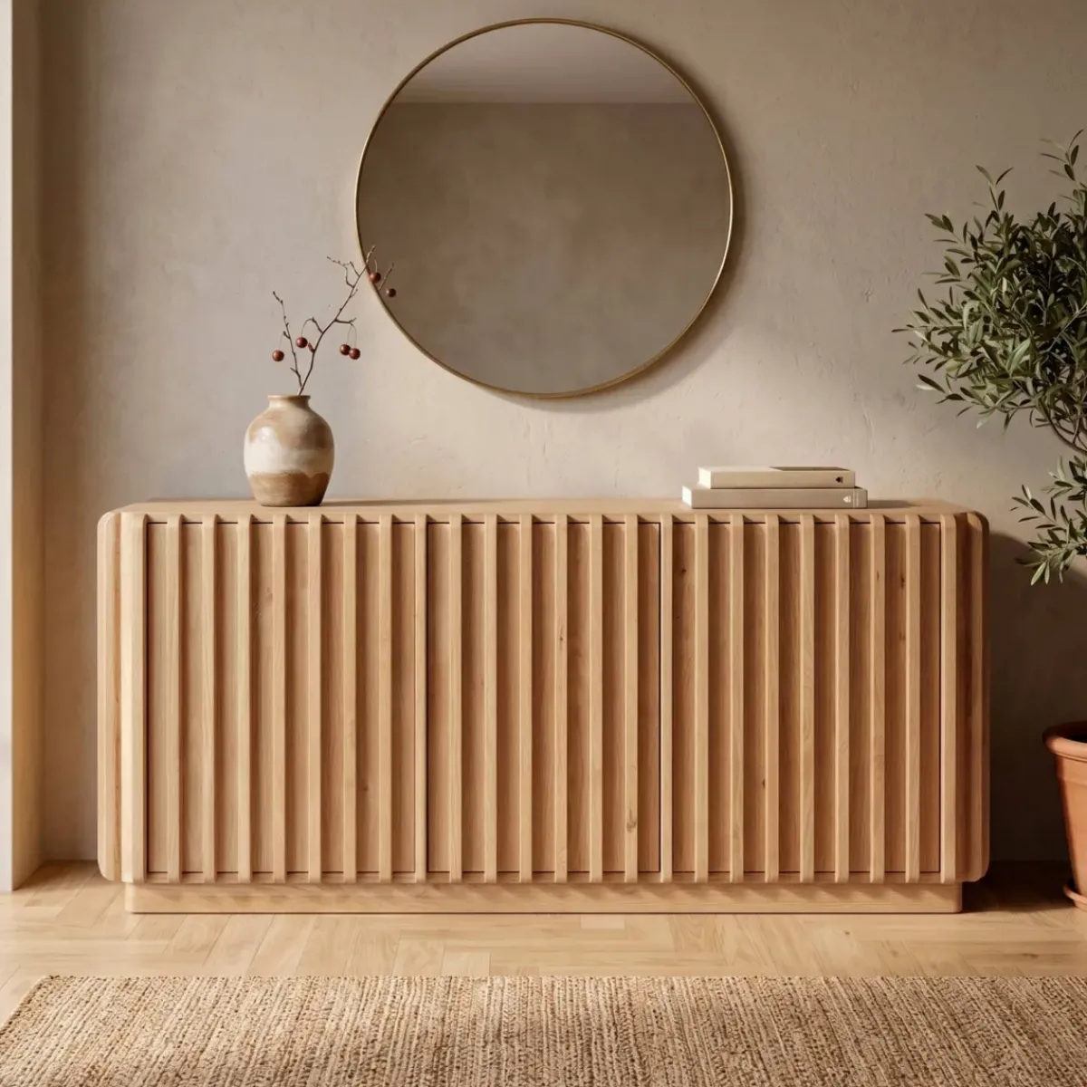 Credenze E Cassettiere-Madia 3 ante in legno massello di rovere (158 x 75 cm) Altos