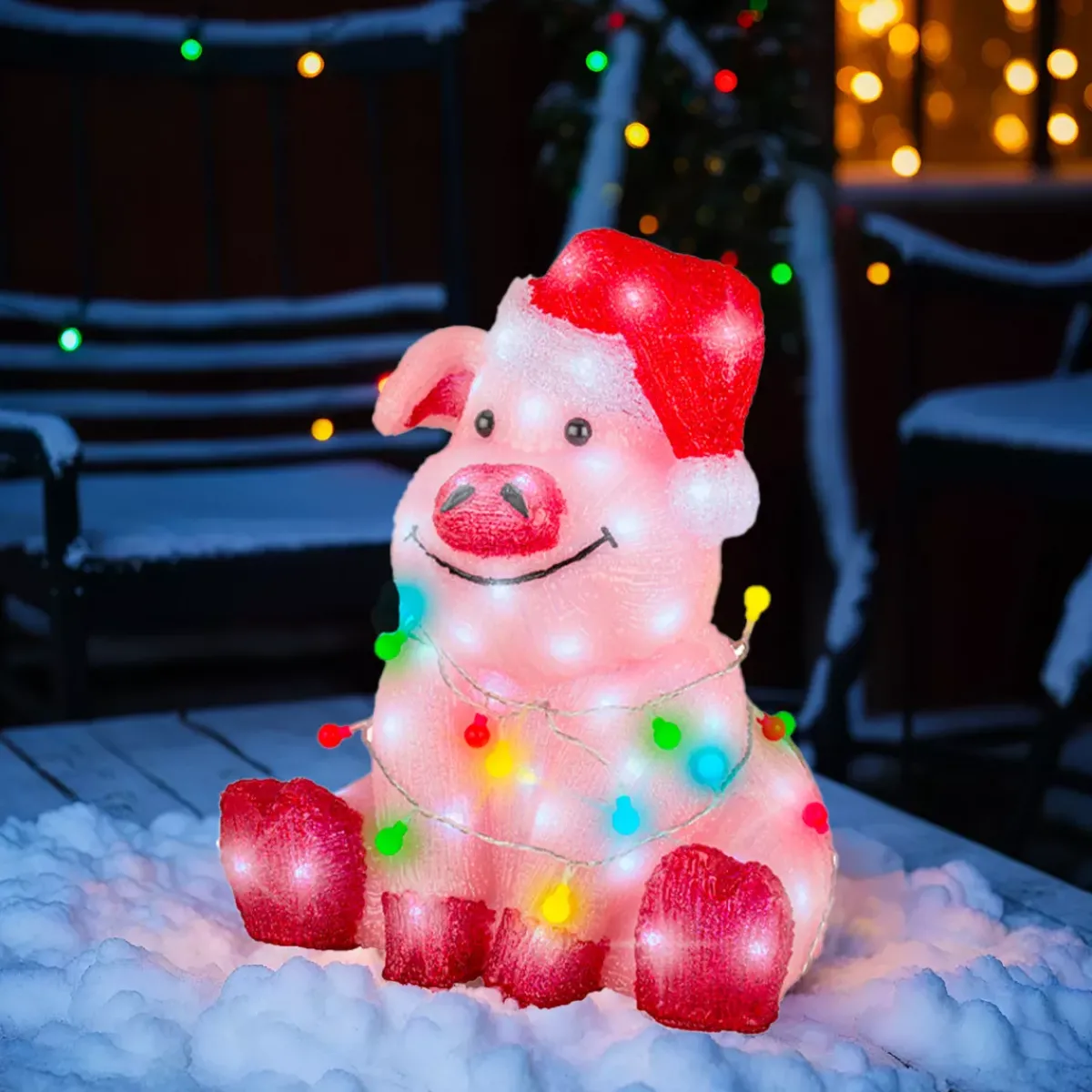 EMINZA Oggetti Decorativi E Illuminati|Babbo Natale Animali E Personaggi-Maialino luminoso 100 LED (H41 cm) Baby Gaston