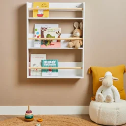EMINZA Mobili Bambini-Mensola da parete bambino legno 3 livelli (H80 cm) Zoa Bianca