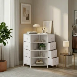 EMINZA Credenze E Cassettiere-Mobile angolare con 8 cassetti (50 x 75.5 cm) Ninoa Bianco