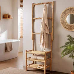 EMINZA Contenitori Bagno|Mobili Bagno-Mobile appendiabiti con ganci in bambù (70 x H190 cm) Hanoï