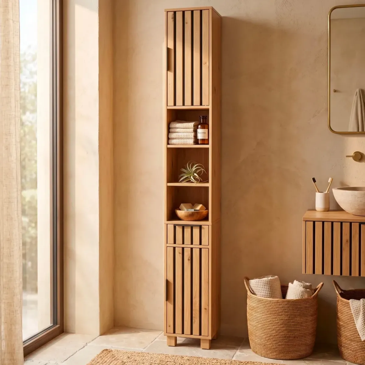 TENDANCE Contenitori Bagno|Mobili Bagno-Mobile colonna bagno in legno (180 x 20 cm) Karma