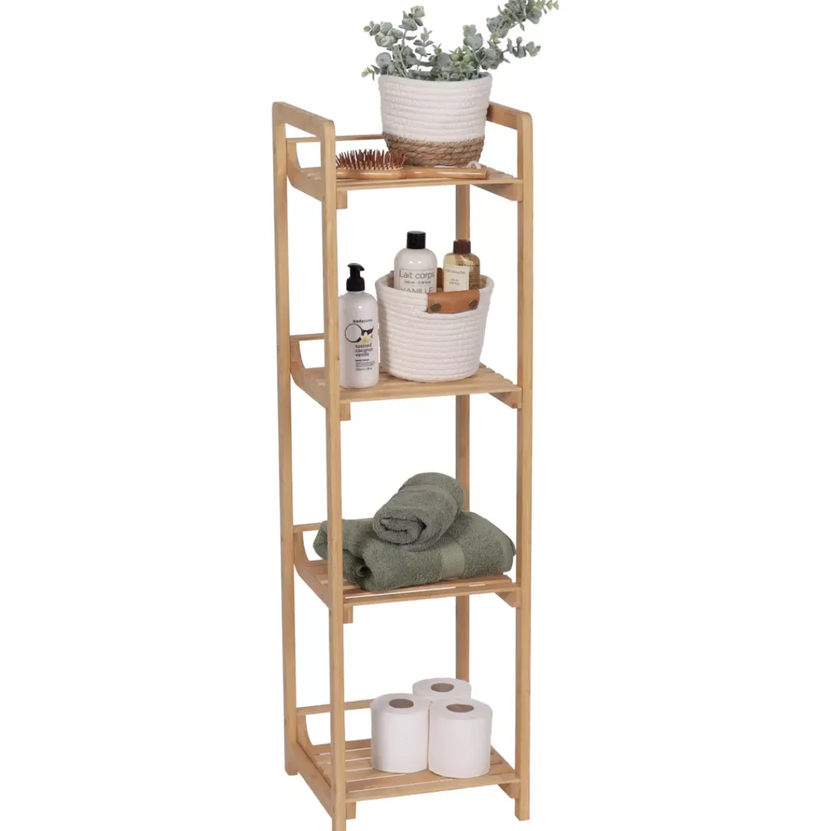 TENDANCE Contenitori Bagno|Mobili Bagno-Mobile da bagno in bambù 4 ripiani (30 x H104 cm) Harmonie