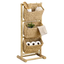 TENDANCE Contenitori Bagno|Mobili Bagno-Mobile inclinato 3 cesti bambù e giacinto d'acqua (Alt 92 cm) Hanoï