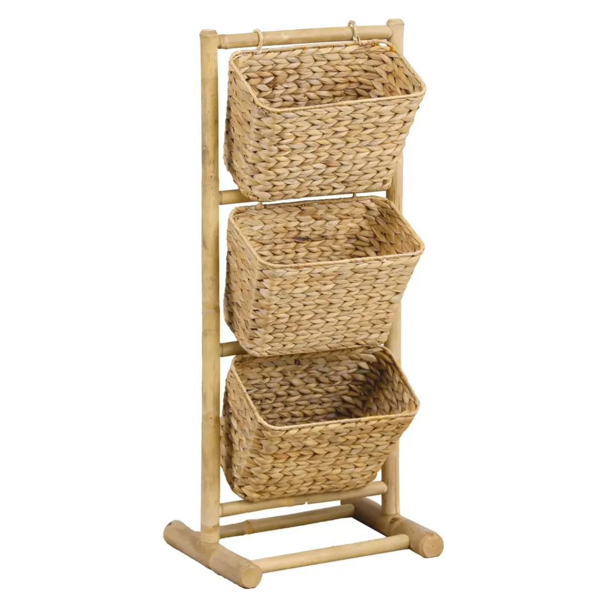 TENDANCE Contenitori Bagno|Mobili Bagno-Mobile inclinato 3 cesti bambù e giacinto d'acqua (Alt 92 cm) Hanoï