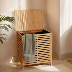TENDANCE Accessori Bagno|Mobili Bagno-Mobile portabiancheria in bambù (53 x H60 cm) Harmonie