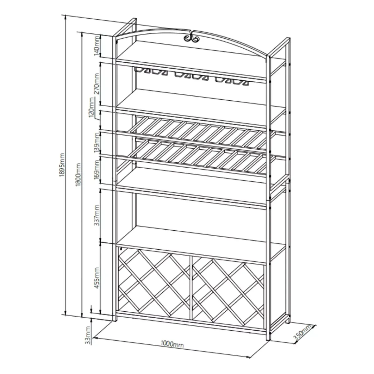 EMINZA Mobili Portabottiglie-Mobile portabottiglie industriale 32 scomparti e portabicchieri (H180 cm) Marceau