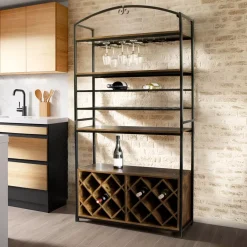EMINZA Mobili Portabottiglie-Mobile portabottiglie industriale 32 scomparti e portabicchieri (H180 cm) Marceau