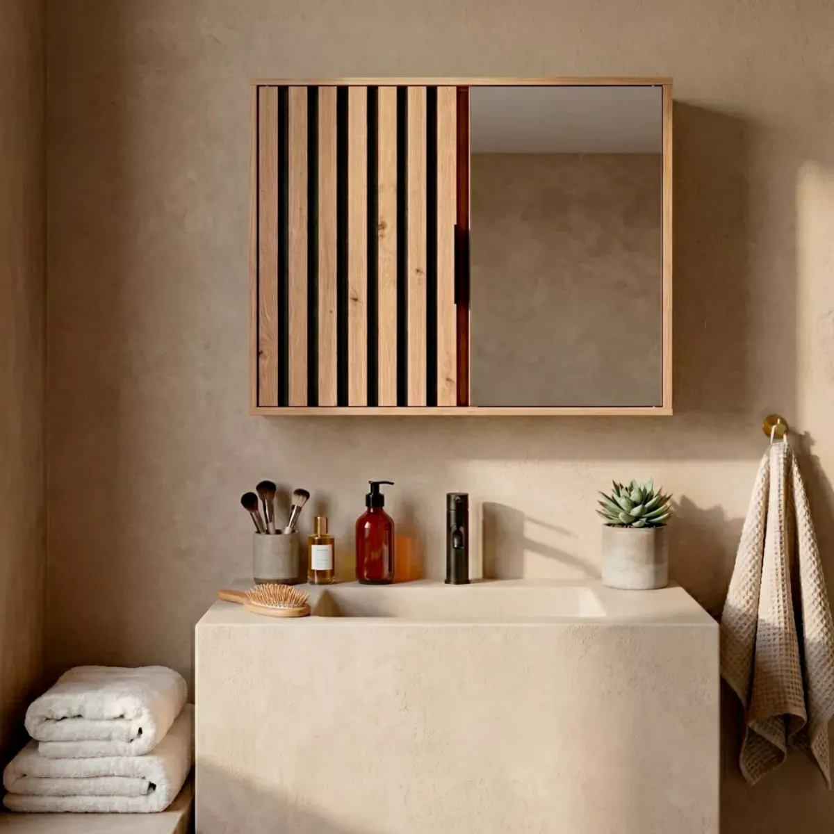 TENDANCE Mobili Bagno-Mobiletto alto per bagno in legno con 2 ripiani (46 x 60 cm) Karma