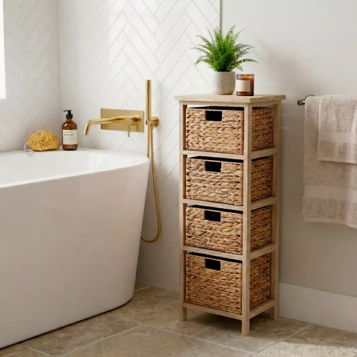 TENDANCE Contenitori Bagno|Mobili Bagno-Mobiletto bagno 4 cesti giunco (86 x 37 cm) Olia