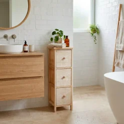 TENDANCE Contenitori Bagno|Mobili Bagno-Mobiletto 3 cassetti in legno di paulownia (77 x 25 cm) Esteban