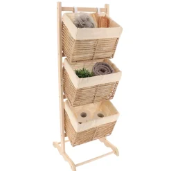 TENDANCE Contenitori Bagno|Mobili Bagno-Mobiletto con 3 cestini portaoggetti inclinati (H102 cm) Paulownia