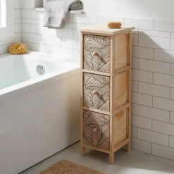 TENDANCE Contenitori Bagno|Mobili Bagno-Mobiletto portaoggetti 3 cassetti in legno di paulownia (77 x 25 cm) Esteban