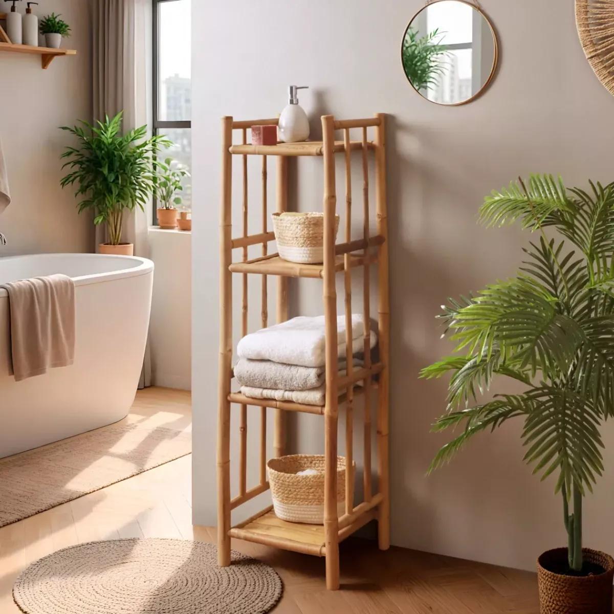 EMINZA Mobili Bagno-Mobiletto portaoggetti in bambù 4 ripiani (30 x H115 cm) Hanoï