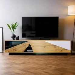 EMINZA Mobile Tv-Mobile TV in design (L180 x 40 cm) Alabama Bianco, nero e naturale
