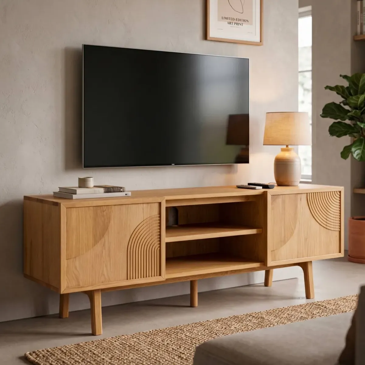 Mobile Tv-Mobile TV 2 scomparti 2 ante in rovere (140 x 55 cm) Olys