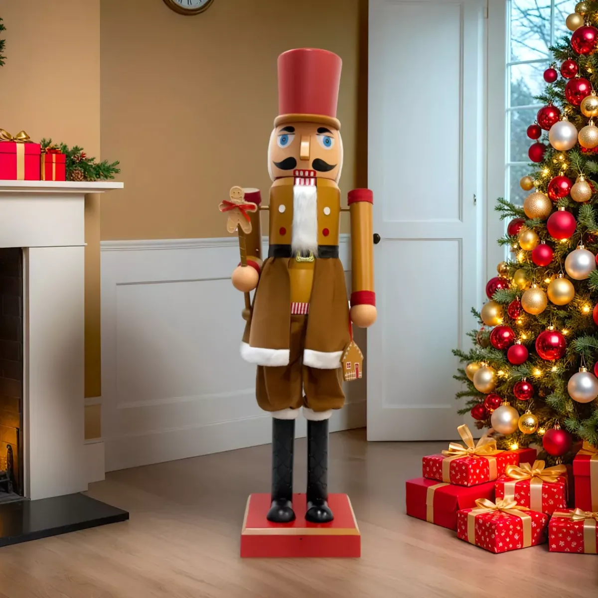 EMINZA Babbo Natale Animali E Personaggi|Personaggi E Oggetti Grande Dimensione-Musicista Schiaccianoci (H154 cm) musicale e animato Cookie