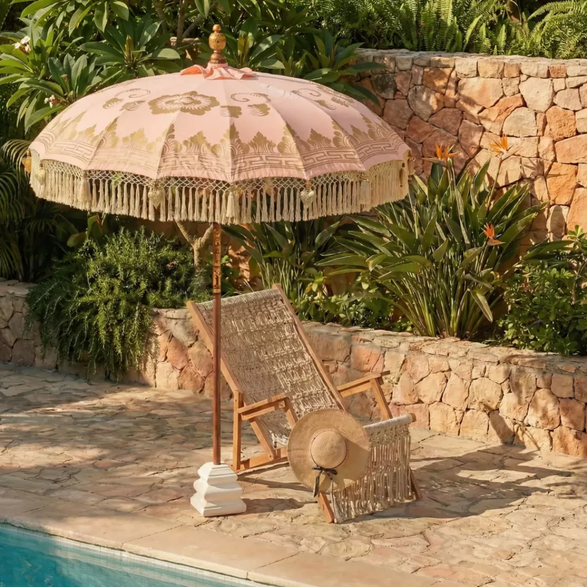 KAEMINGK Ombrelloni Da Giardino-Ombrellone da giardino rotondo con frange (D2 m) Jaipur Beige rosato e dorato