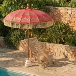 KAEMINGK Ombrelloni Da Giardino-Ombrellone da giardino rotondo con frange (D2 m) Jaipur Rosso e dorato