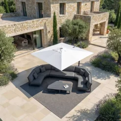 MOBELLIA Ombrelloni Da Giardino-Ombrellone decentrato quadrato in alluminio con base (3 x 3 m) Elyra Antracite e Bianco